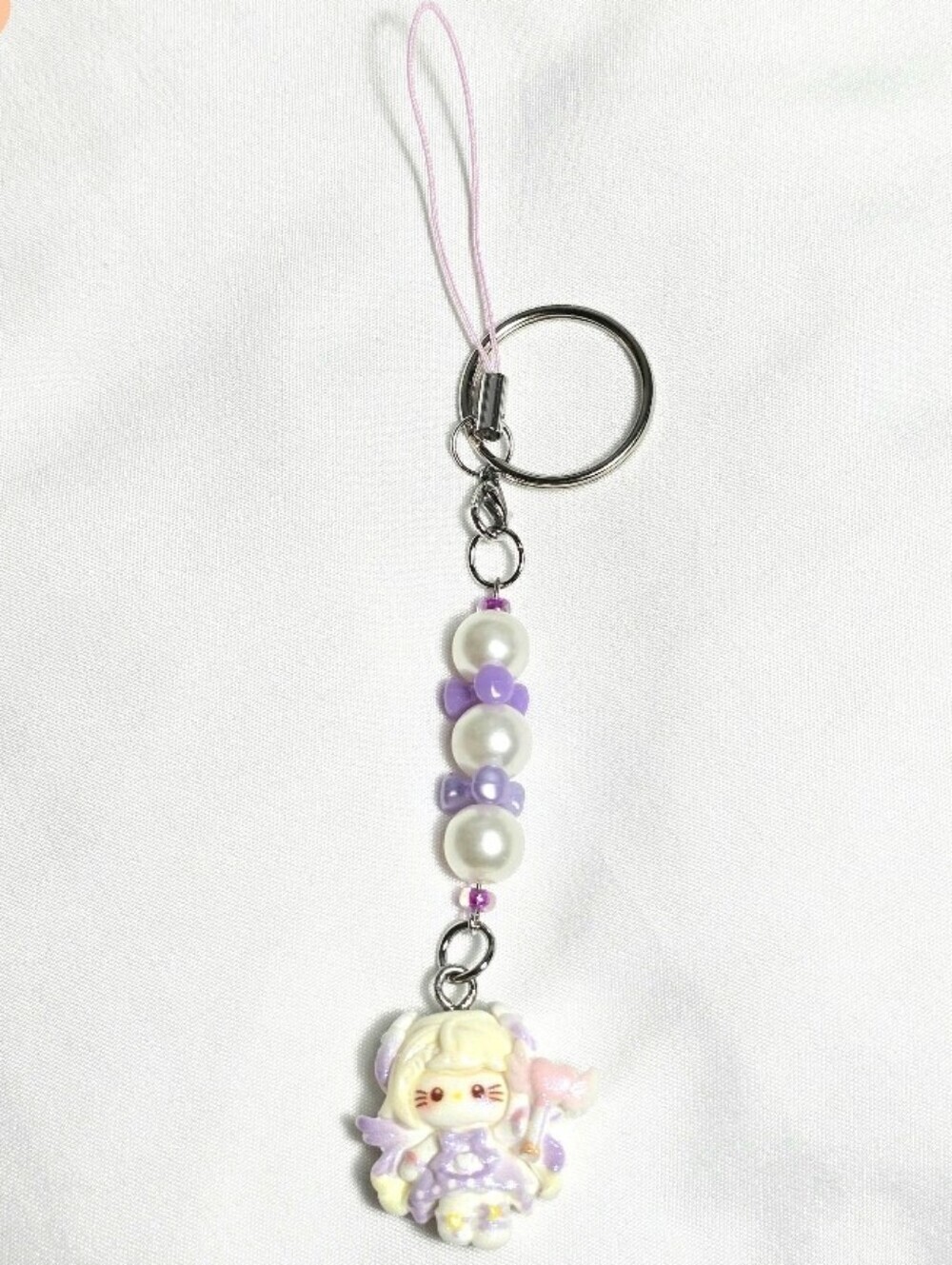 Colorful Pastel Purple And White Kawaii Keyholder, Bag Or Phone Charm